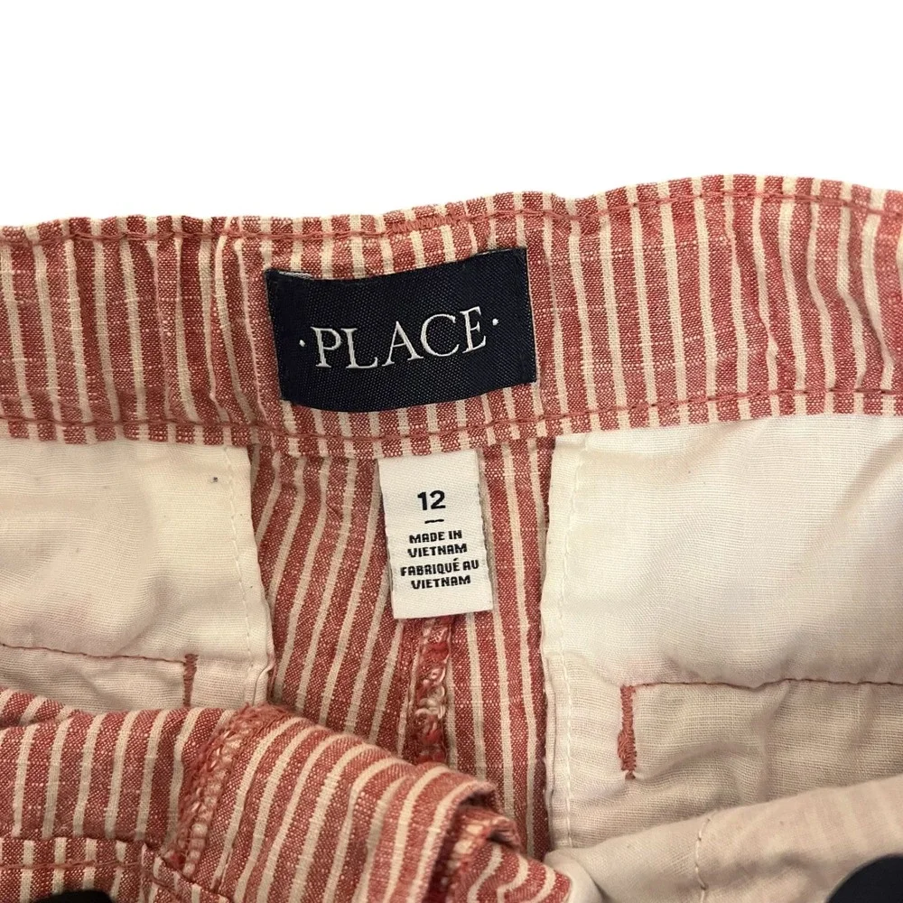 The Childrens Place Red White Stripe Twill Shorts Boys Size 12‎ Casual Summer